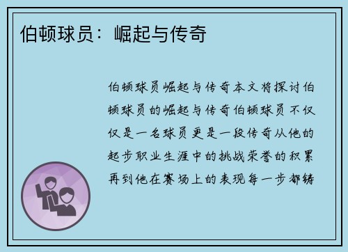 伯顿球员：崛起与传奇